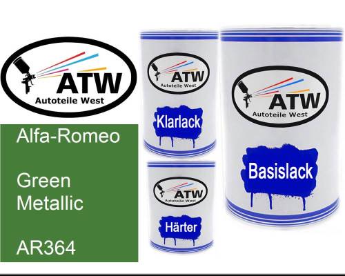 Alfa-Romeo, Green Metallic, AR364: 500ml Lackdose + 500ml Klarlack + 250ml Härter - Set, von ATW Autoteile West.